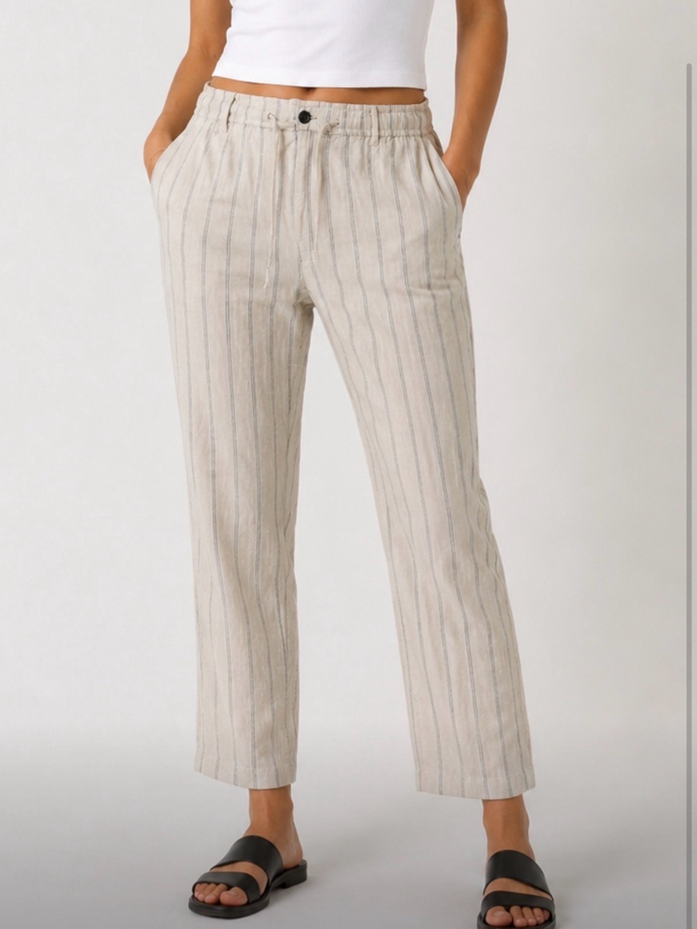 Bsbee Striped Cotton Relaxed Drawstring Pants Natural Cream Summer Capsule | S